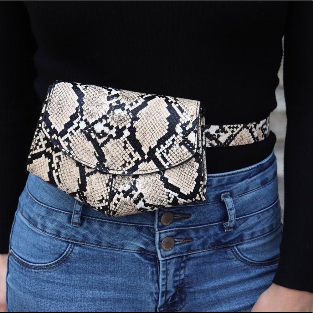 Brown snakeskin belt bag